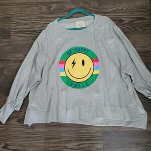 Fantastic Fawn Womens Sweatshirt M Gray Cotton Smile Logo Oversized Long Sleeve
